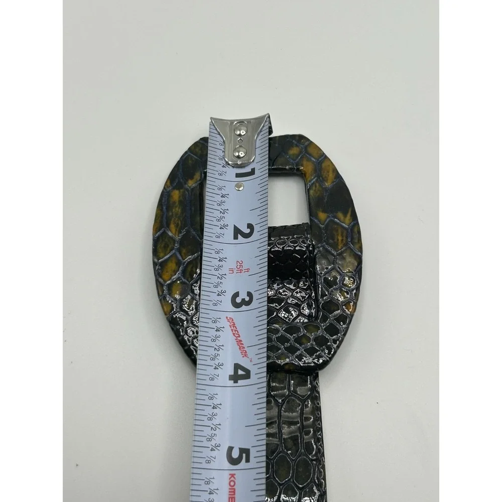 Leatherock Womens Belt‎ Black Green Yellow Snake Print Tortoise Buckle Statement